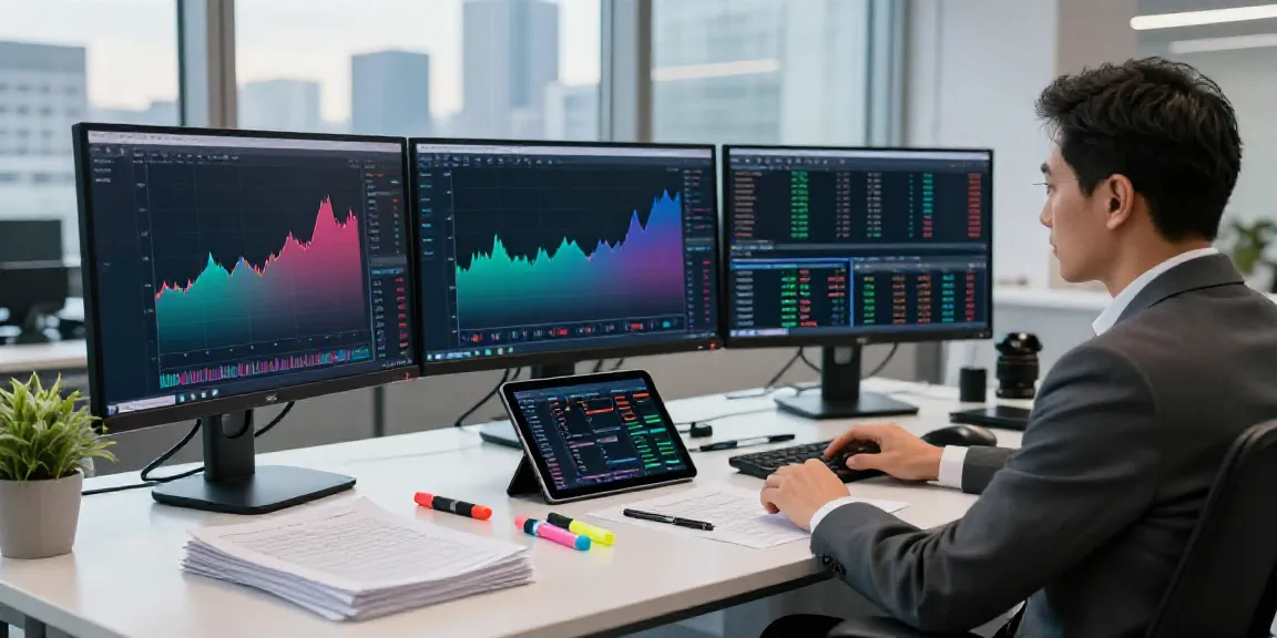 Ein professioneller Trader an einem modernen Arbeitsplatz mit Bildschirmen, der die neuesten IronBridge Markets analysiert.