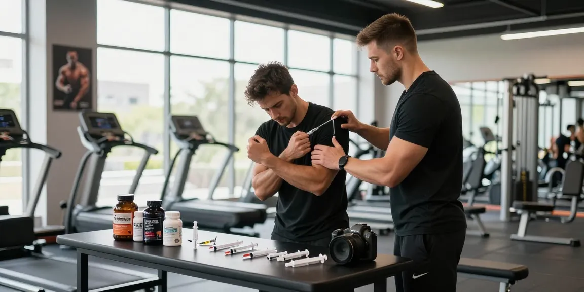 Anabolika Shop - Anleitung zur Steroidinjektion in professioneller Fitnessumgebung.