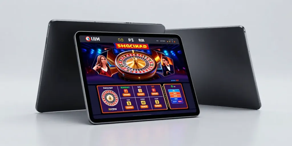 Crusado Casino Online-Spiele auf modernem Tablet, zeigt Softwareentwicklung und digitale Plattform.
