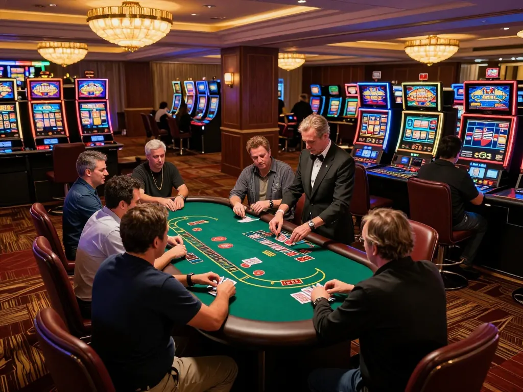 Players at TR88 enjoying an exciting blackjack game in a lively casino atmosphere.