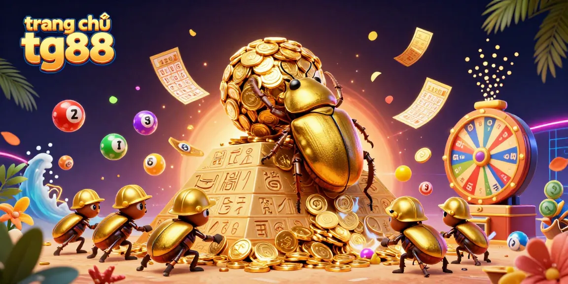 Experience the thrill of trang chủ tg88 with a vibrant 3D scene showcasing golden casino elements and lively lottery games.