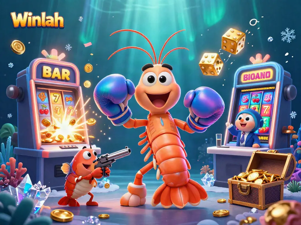 Winlah explores a vibrant casino world with dynamic slot games featuring colorful characters and exciting elements.