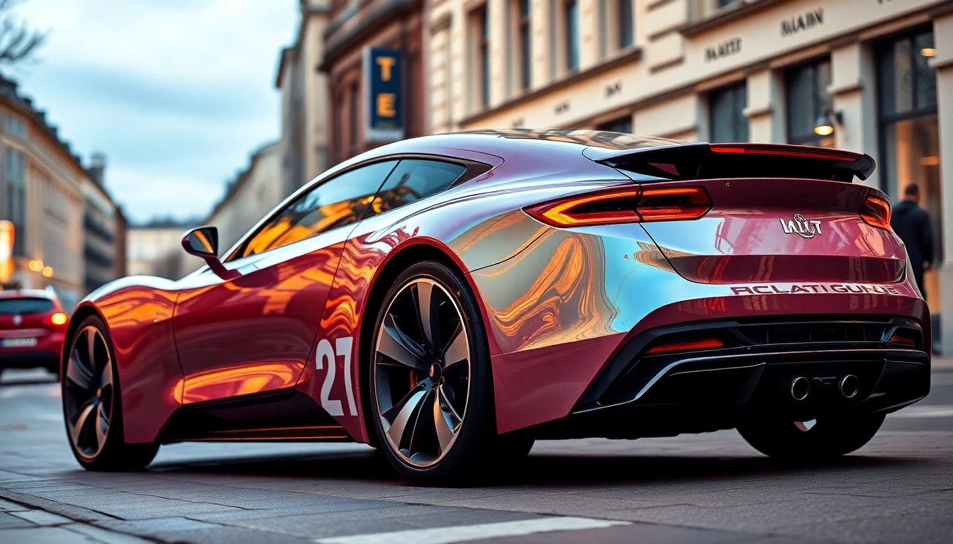 Showcasing the beste Auto Lackschutzfolie in München, a sleek car protected by glossy film, highlighting its shiny finish.