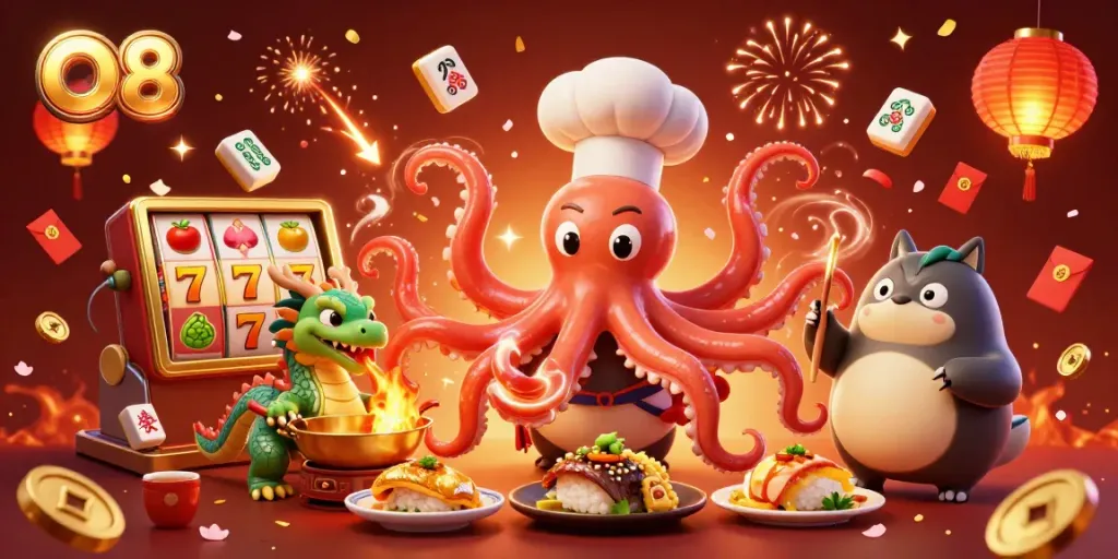 O8 enhances the jackpot experience with a lively casino scene featuring vibrant characters and dynamic elements.