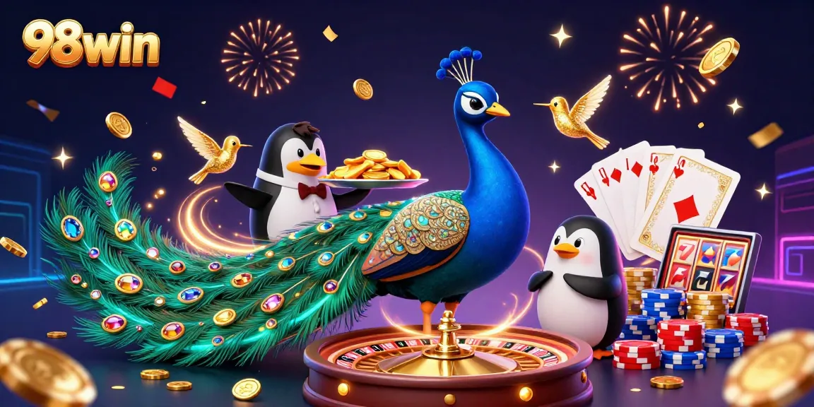 Engage with thrilling games at 98win featuring vibrant casino elements and ornate characters.