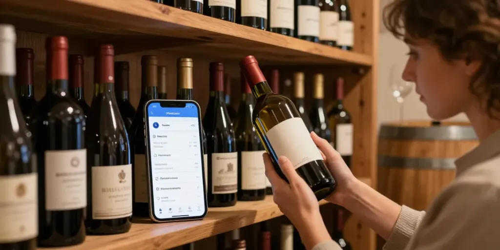 Organisierte Flaschen in einem Weinkeller mit Weinkeller App zur Verwaltung
