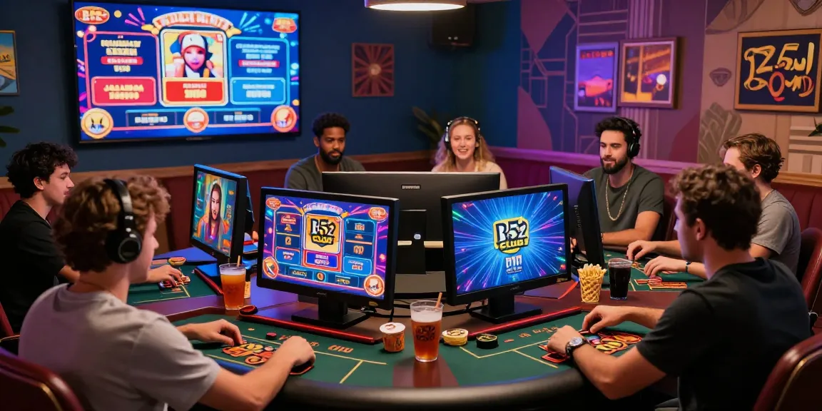 Dynamic online gaming experience at https://b52club.radio.fm/ with players enjoying various casino games in a lively virtual room.