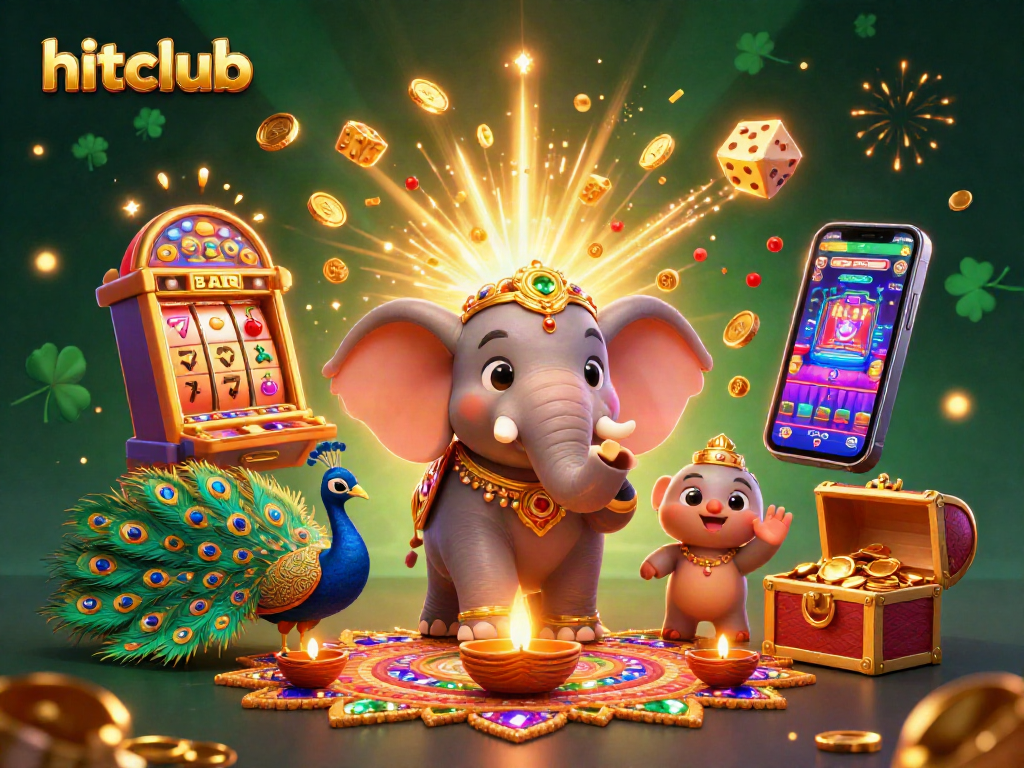 Hitclub brings to life vibrant jackpots with Diwali-themed characters celebrating wins in a colorful casino.