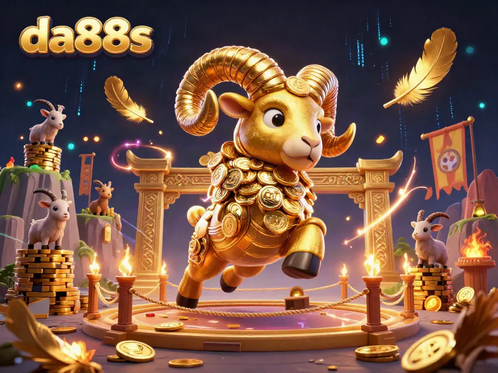 Experience the thrill of da88s with golden ram and dynamic casino elements in a vibrant 3D scene.