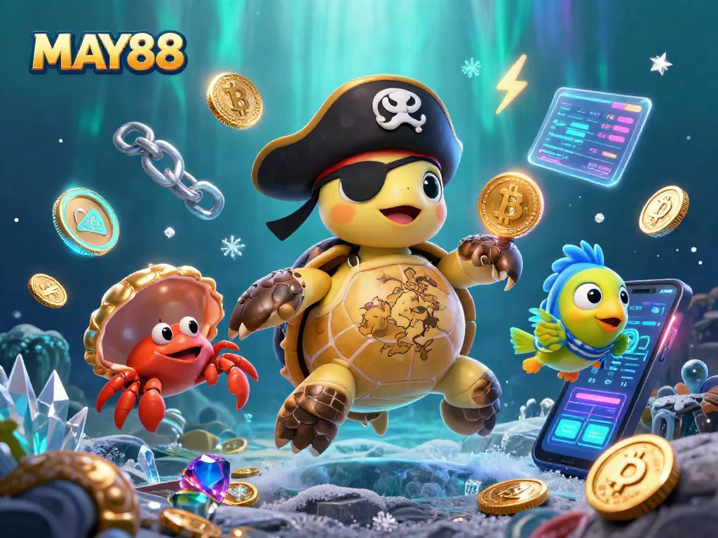 MAY88 showcases an engaging online gaming experience with vibrant 3D characters and casino elements.