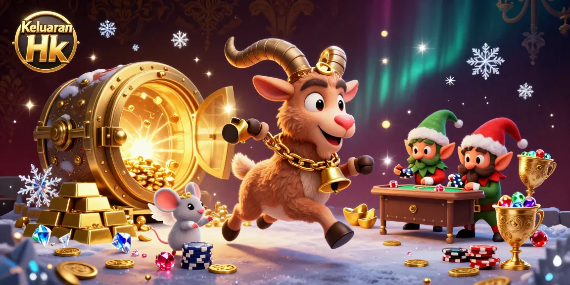 Keluaran Hk showcases an engaging scene of festive characters in a casino environment with magical treasure elements.