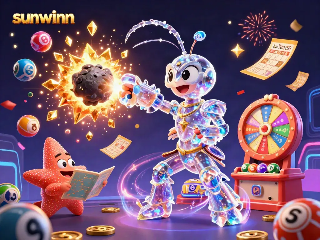 Experience the excitement of gaming at Sunwinn with exploding gems and vibrant casino elements.