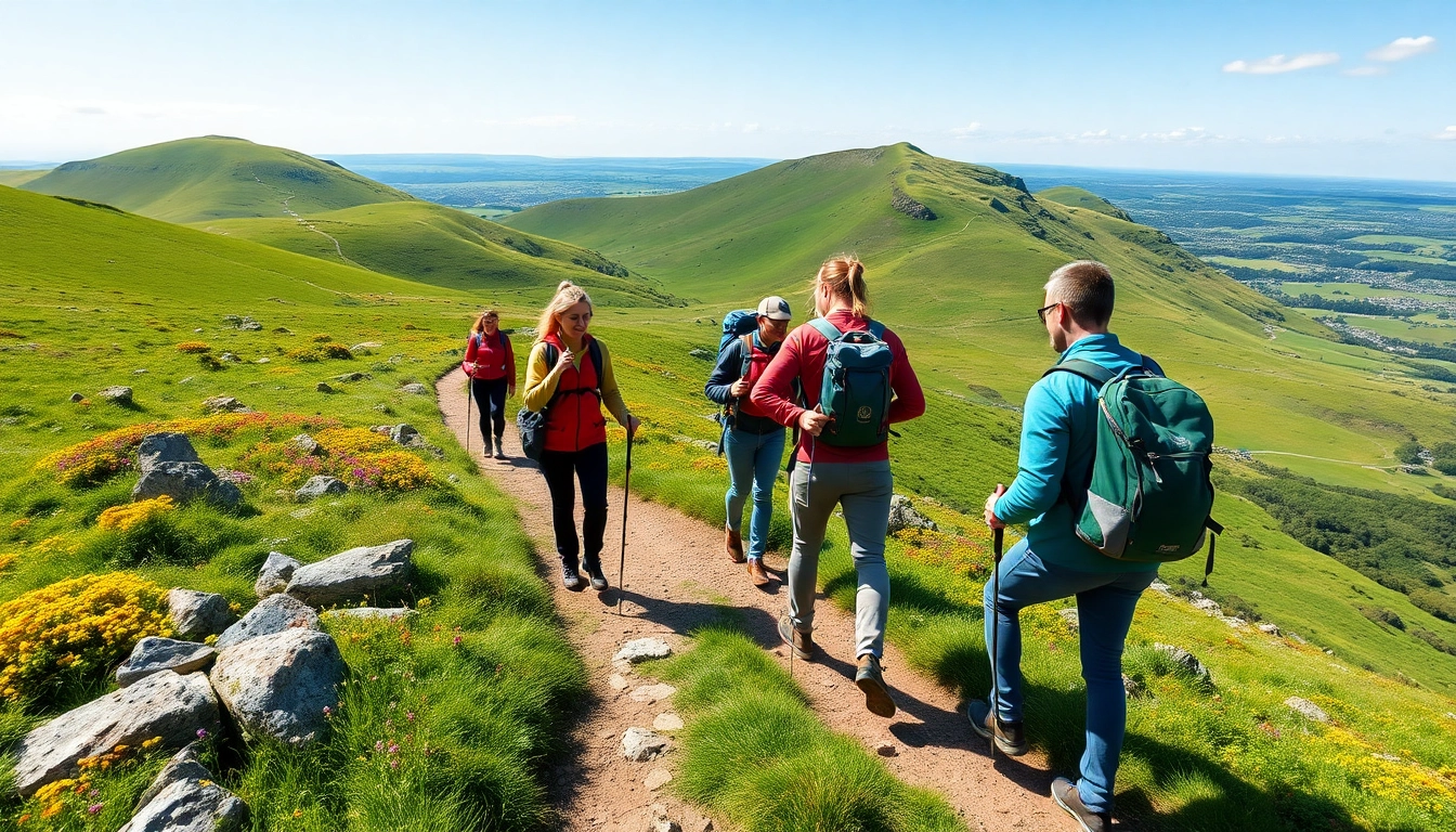Wanderer genießen den Wicklow Way Irland auf einer malerischen grünen Route.