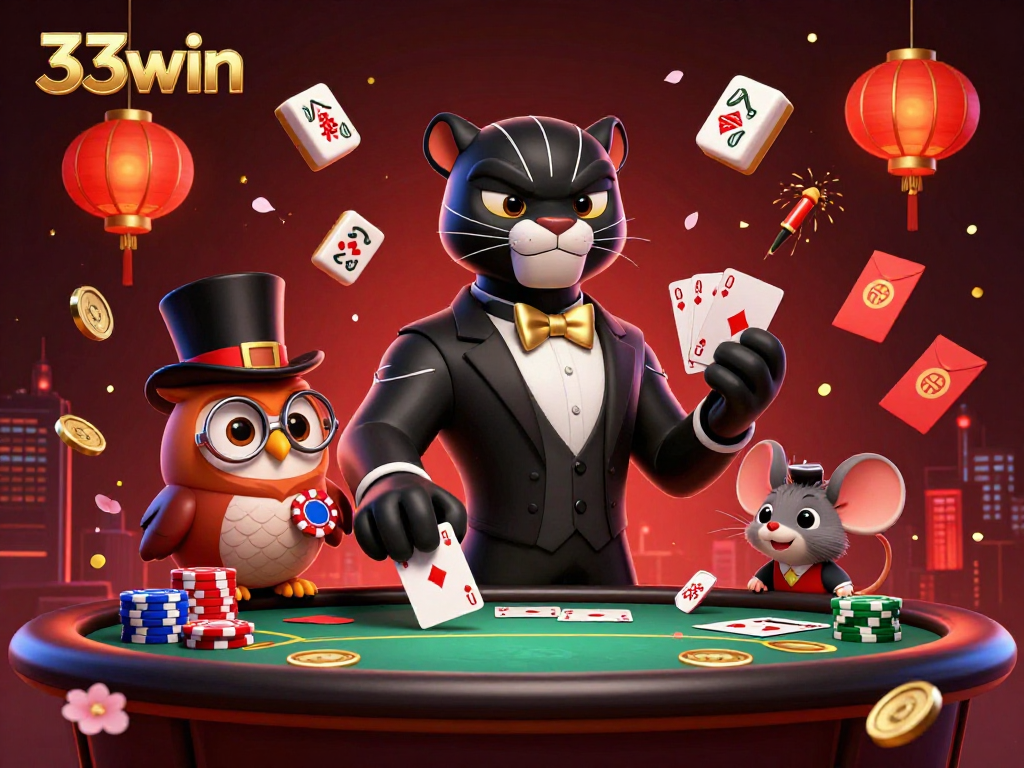 Experience thrilling poker action with 33win's charming characters and dynamic casino elements in an exquisite 3D scene.