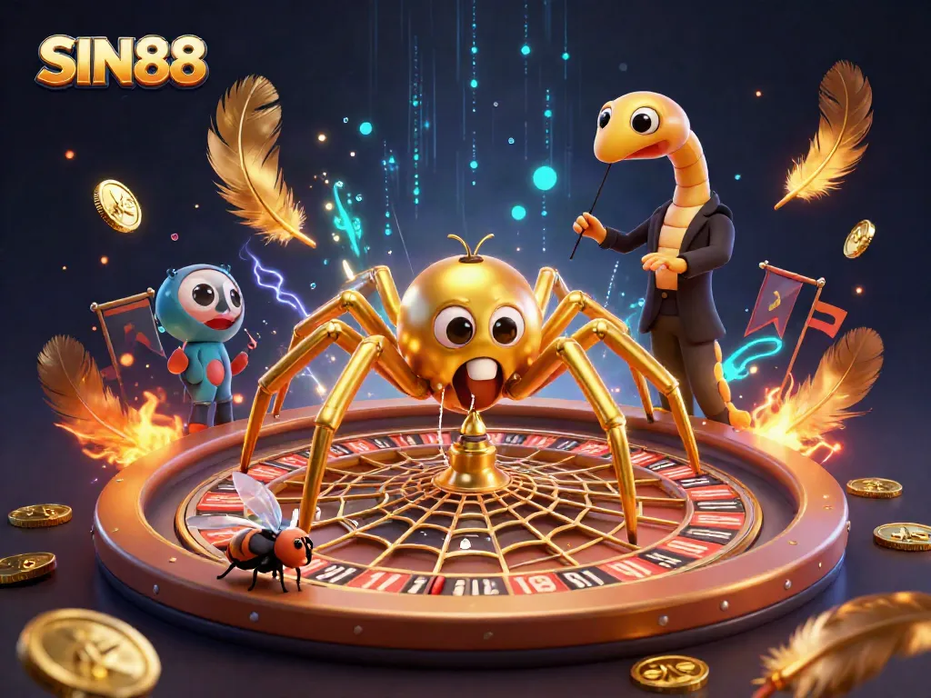 SIN88 invites gamblers to place their bets at a roulette-themed web spun by a golden spider.