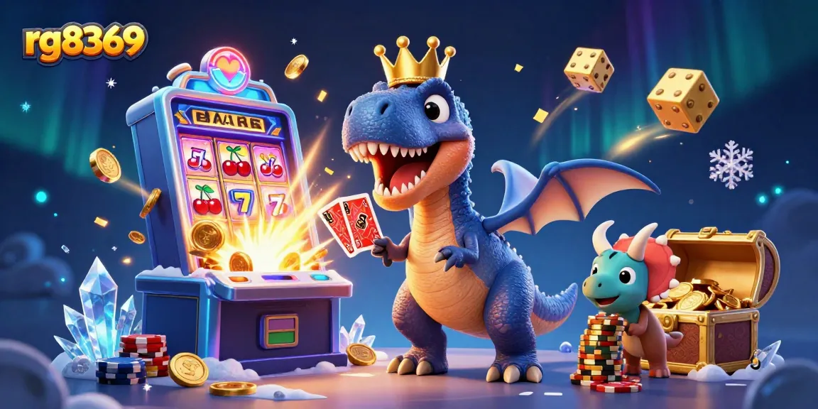 Experience thrills with rg8369's whimsical characters playing cards in a vibrant casino scene.