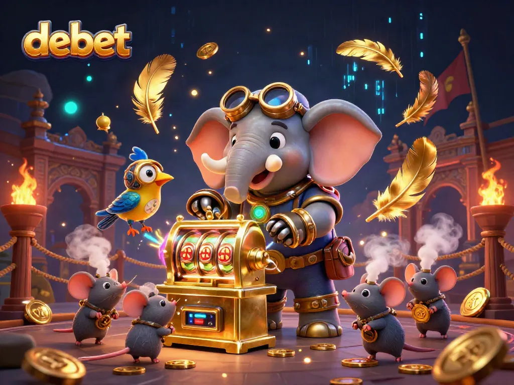 Experience the excitement of debet with a vibrant 3D gambling scene featuring steampunk characters and rich casino elements.