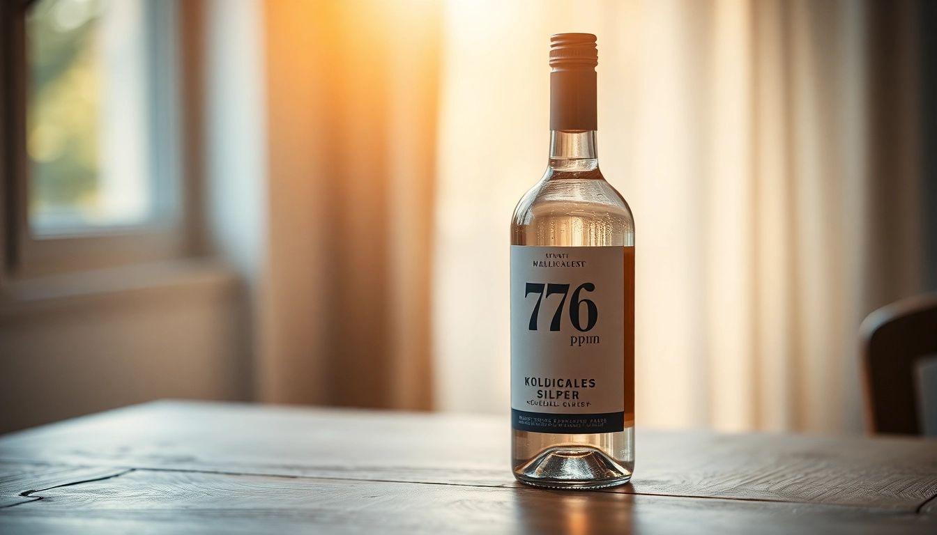 Kolloidales Silber 75 ppm in einer eleganten Flasche auf einem Holztisch präsentieren.