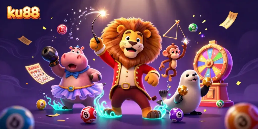 Join the excitement at ku88 as the charismatic circus characters create a vibrant gaming atmosphere.