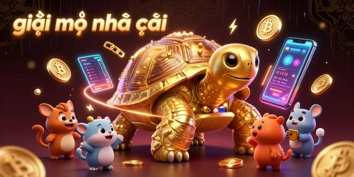 Engage in giải mã nhà cái with a vibrant 3D scene featuring a golden tortoise pinball, showcasing exciting crypto elements.