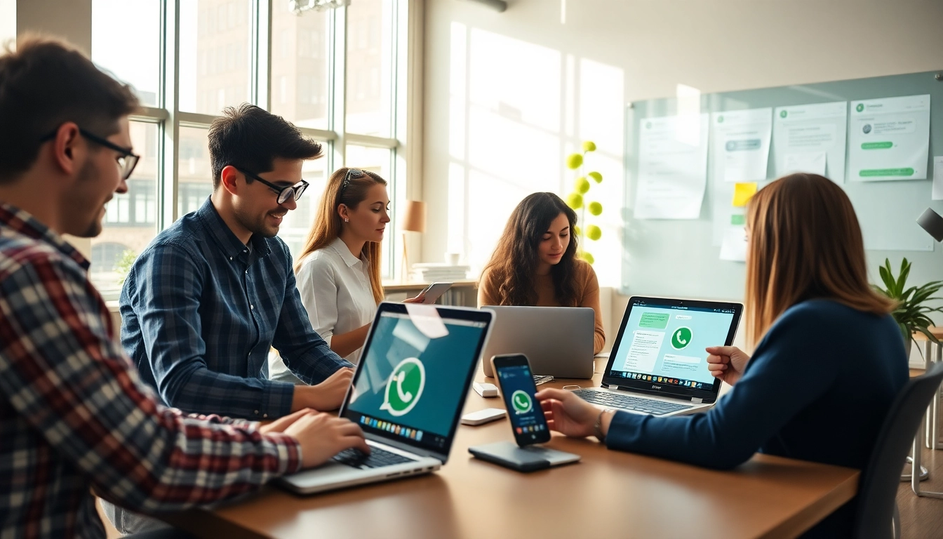 WhatsApp网页版 enhances communication among professionals in a modern, collaborative office environment