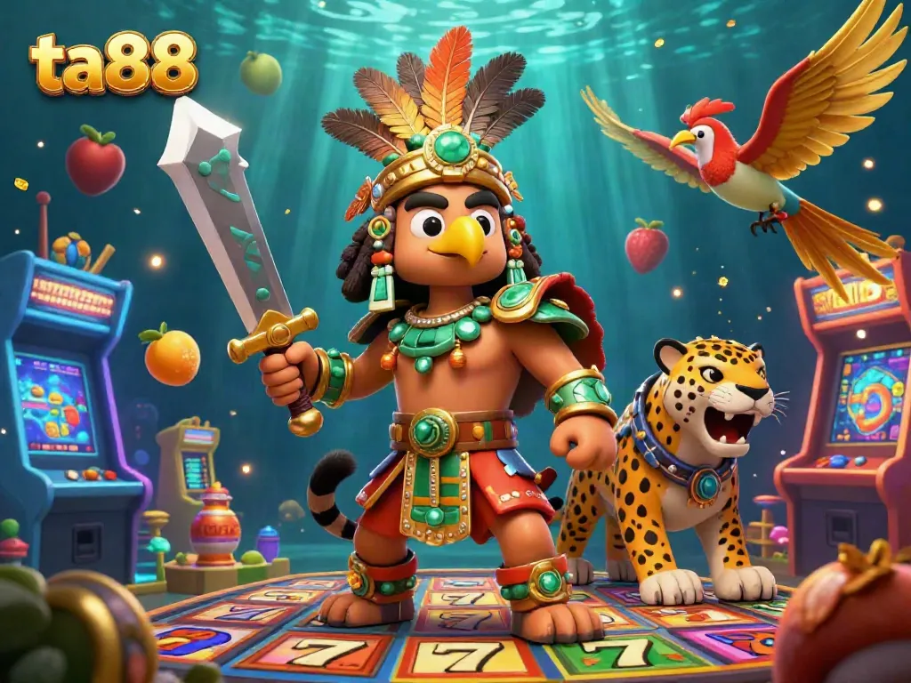 Engage with the captivating ta88 gaming experience featuring unique characters and colorful slot elements.