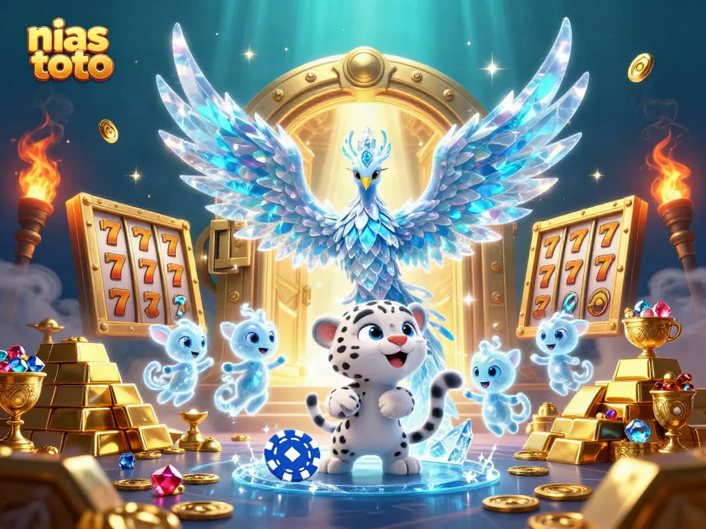 Gambarkan nias toto dengan phoenix es dan anak macan salju yang bermain chip poker.