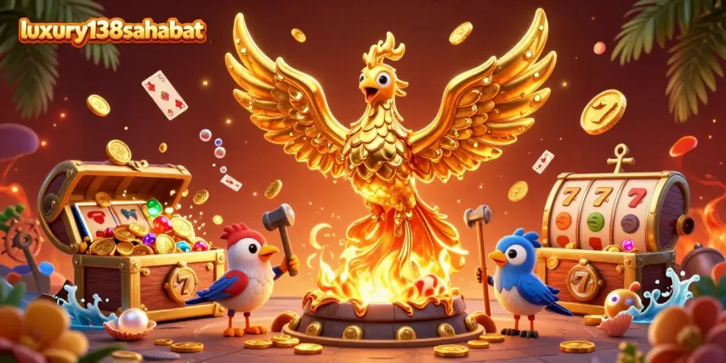 Memainkan fitur menarik di luxury138sahabat dengan phoenix emas dan banyak harta karun bertaburan.