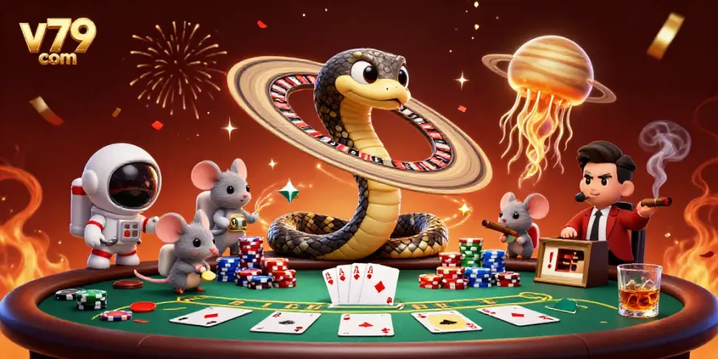 Engage in cosmic betting at v79 com with a vibrant 3D galaxy-themed casino scene.