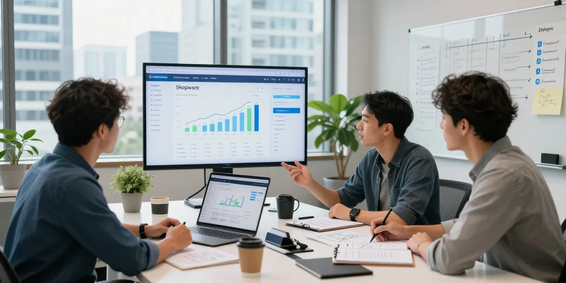 Professionelles E-Commerce-Meeting von SP Webconsulting, Analyse der Wachstumskennzahlen von Shopware mit einem Kunden in einem modernen Büro.
