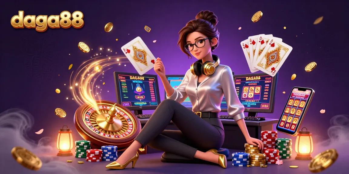 Engage in exhilarating gaming at daga88 with a vibrant 3D casino illustration showcasing dynamic elements.