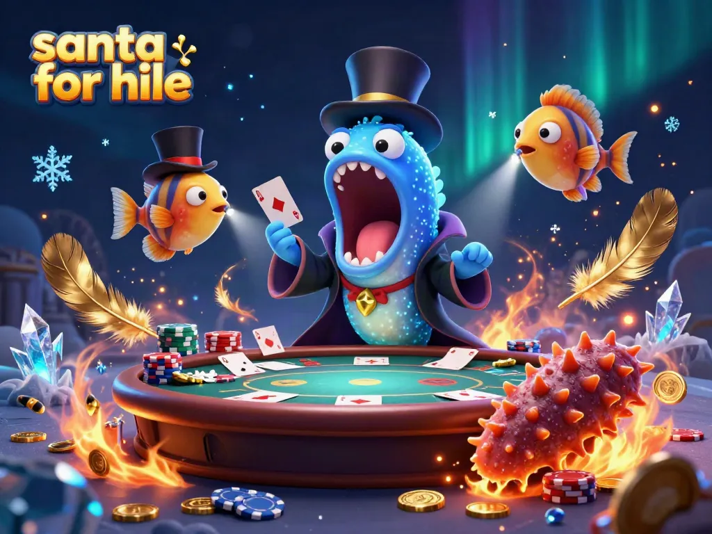 Santa for hire provides exciting card games atmosphere with engaging characters in a festive scene.