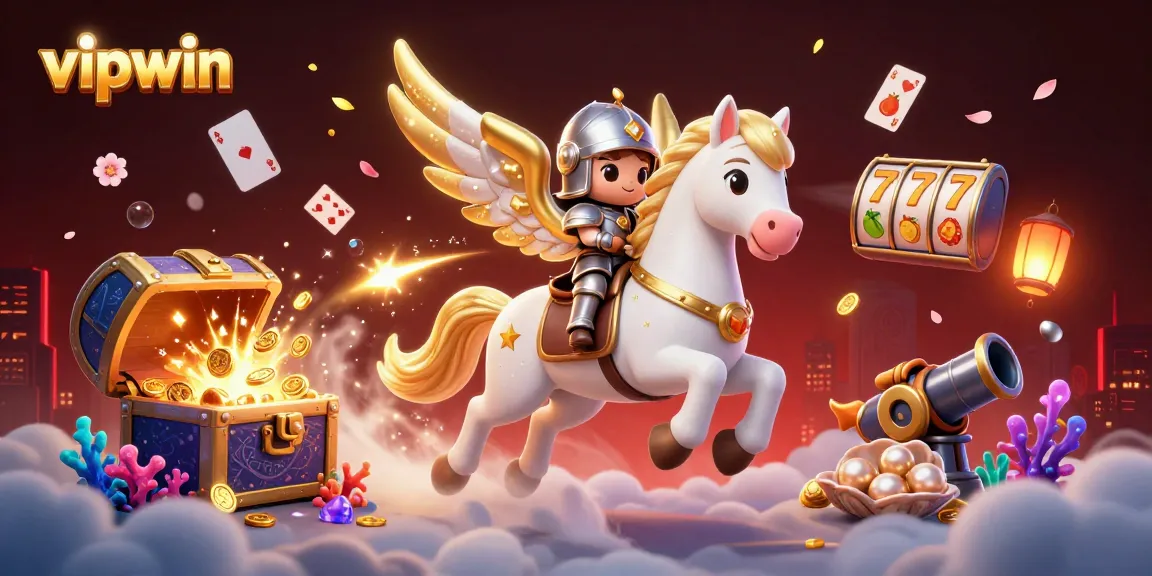 Engage with vipwin's thrilling gaming adventure featuring a celestial horse and exciting casino elements.