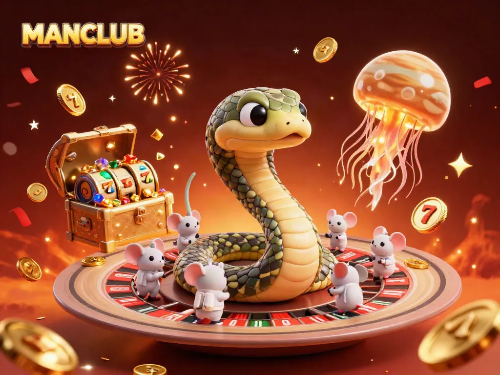 Experience the thrill of MANCLUB as astronaut mice bet on Saturn's roulette rings, gold coins erupting around.
