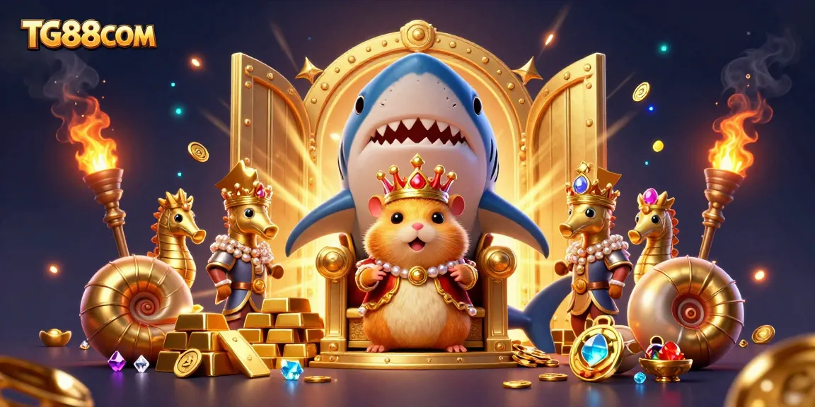 Experience thrilling gaming at TG88COM with a fierce golden hamster king in a treasure-filled casino.