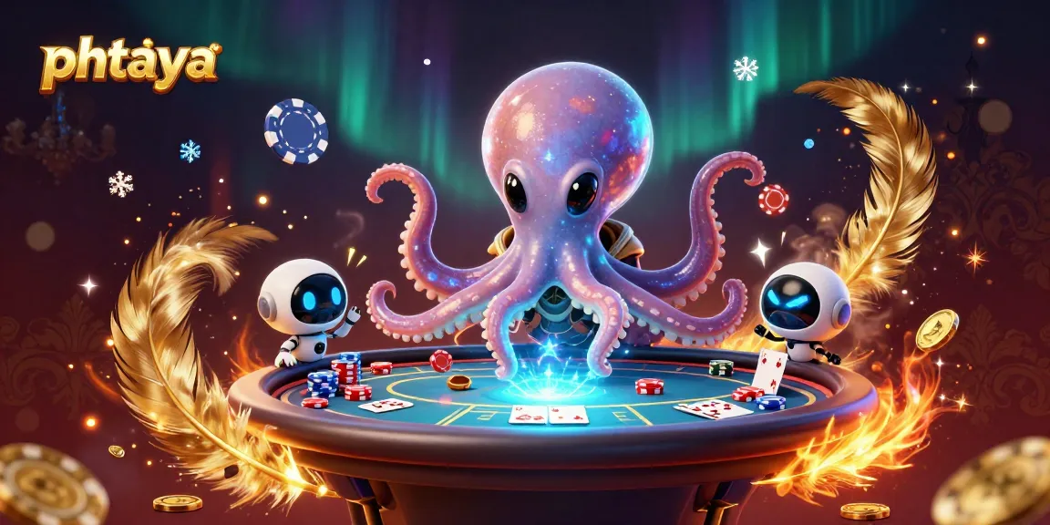 Phtaya showcases a thrilling alien octopus at a holographic poker table with vibrant casino elements.