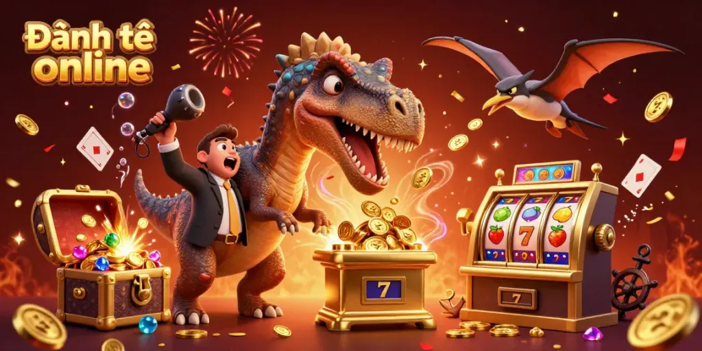 Experience thrilling Đánh đề online action as a dinosaur hits a slot machine for jackpots!