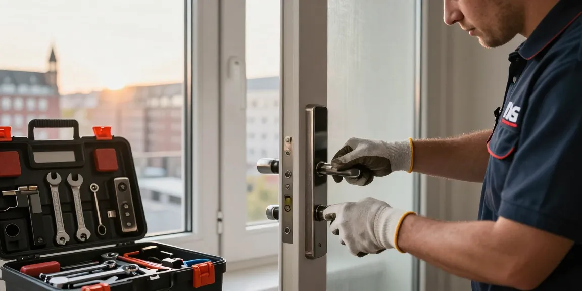 Schlüsseldienst Hamburg: Techniker öffnet sichere Tür in Hamburger Wohnung mit professionellen Werkzeugen.