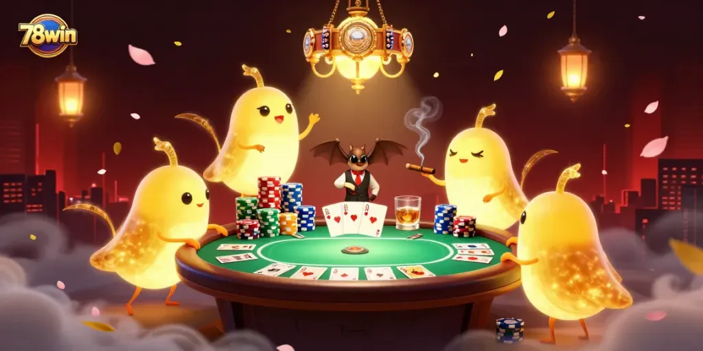 Experience the thrill of 78win with glowworms lighting up a captivating casino scene.