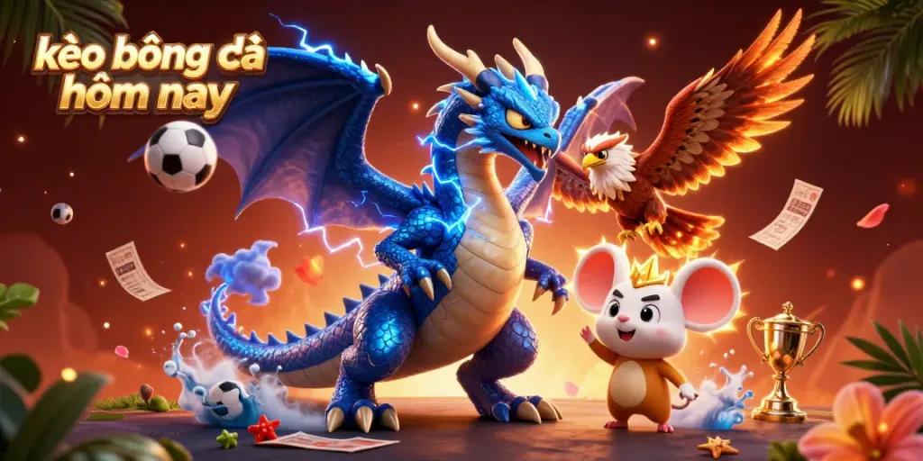 Engage with kèo bóng đá hôm nay through an exciting scene featuring vibrant cartoon characters and sports betting elements.