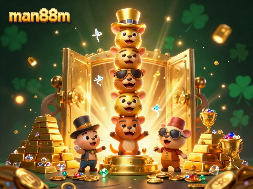 Engage in thrilling casino entertainment at man88m with vibrant 3D illustration of a totem and treasures.