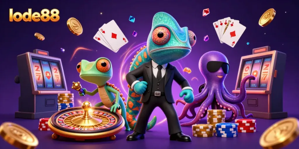 Experience thrilling wins with lode88 in a vibrant 3D casino scene featuring exciting game elements.