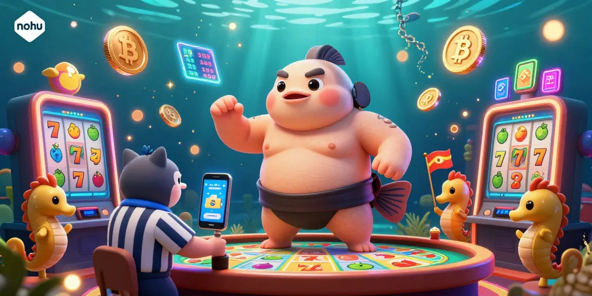 Engage with nohu's thrilling underwater casino adventure featuring a fugu and catfish referee around slot reels.