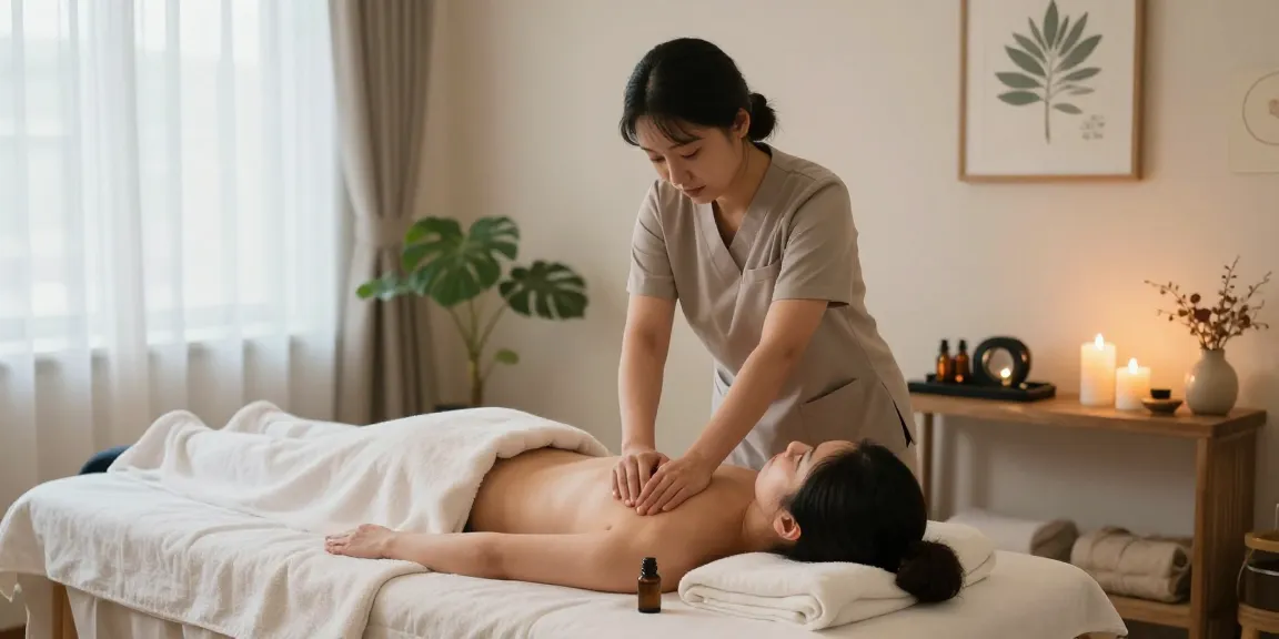 Relaxing massage therapy scene showcasing 종로출장안마 in a tranquil wellness studio setting.