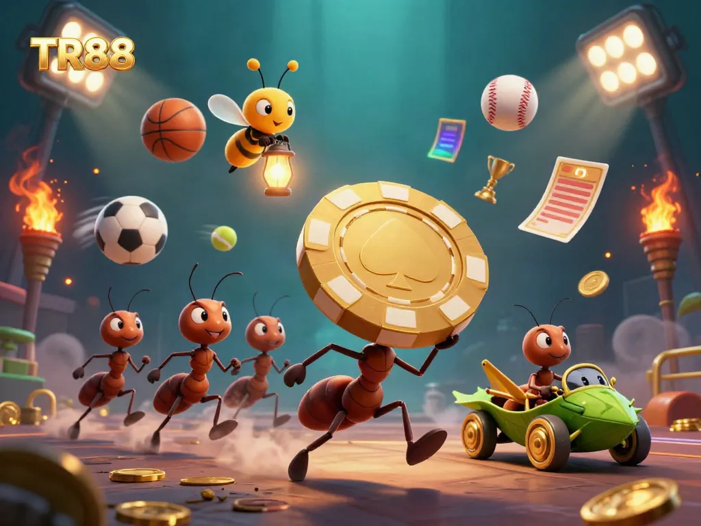 TR88 ants execute a thrilling heist, showcasing dynamic sports elements and vibrant casino excitement.