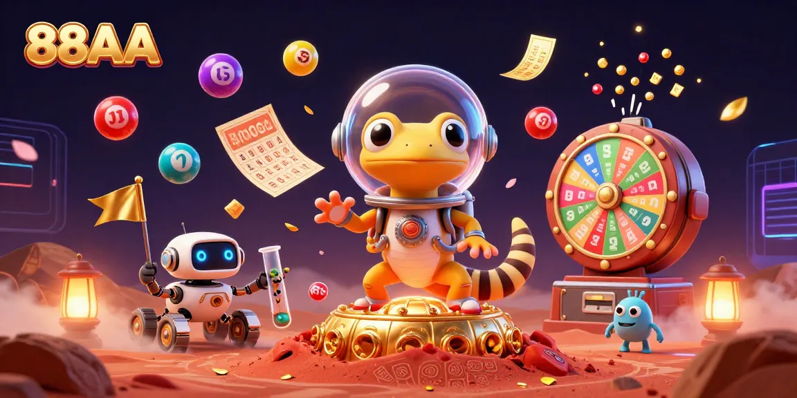 Join 88AA as a Martian gecko discovers a vibrant casino with lottery elements exploding around the scene.