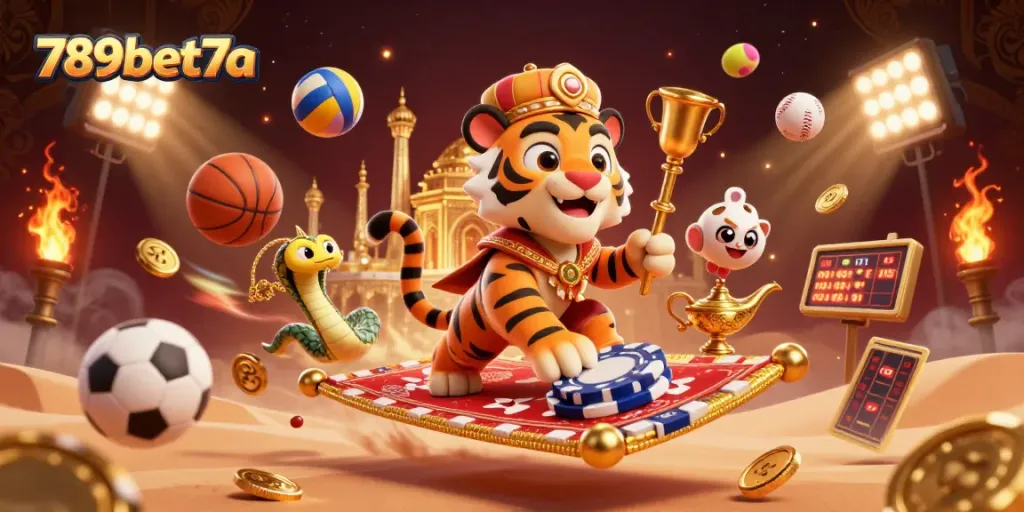 Engage with 789bet7a's thrilling casino experience, featuring colorful games, characters, and dynamic sports elements.