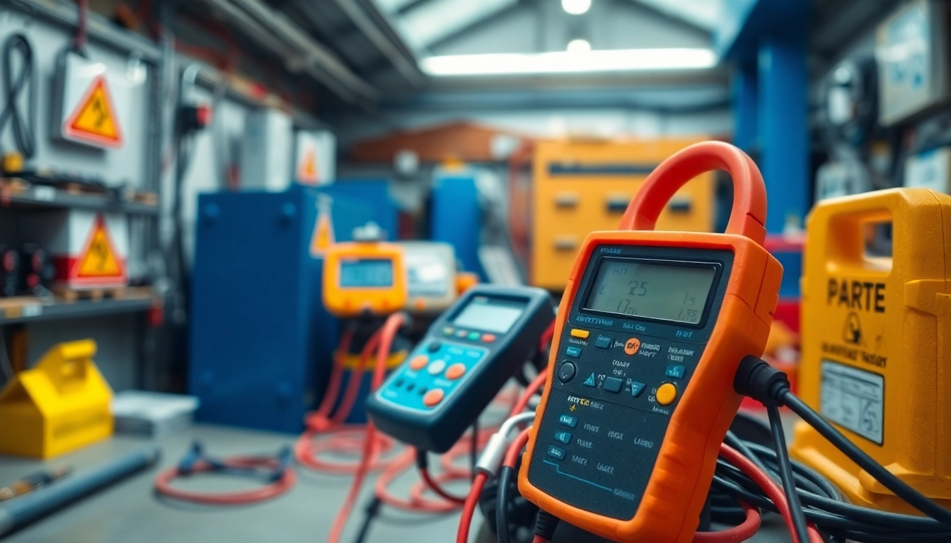 Inspecting electrical devices during DGUV V3 Prüfung for workplace safety compliance.