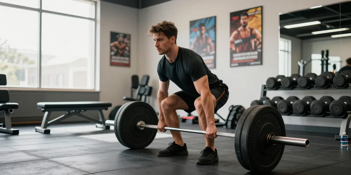 Fitness-Training im Steroidshop mit Bodybuilder beim Kreuzheben