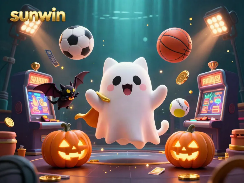 Engage in thrilling gambling fun with sunwin's vibrant casino illustration featuring unique characters and dynamic game elements.